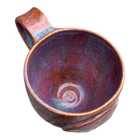 Sand Dollar Sculpted Stoneware Coffee Mug in Rust, Pink & Blue Glazes - Picture 7 of 13
